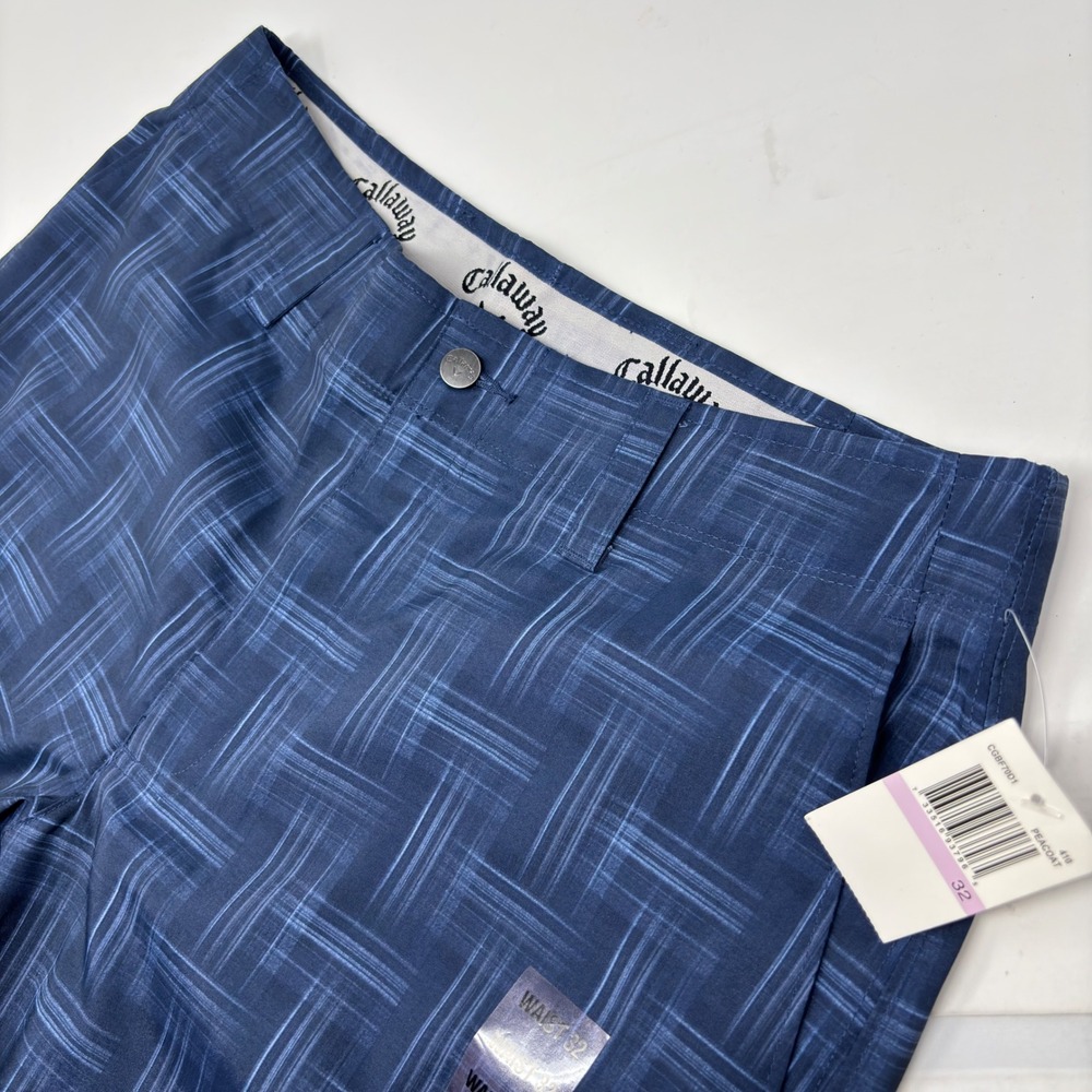 Callaway Golf Shorts Mens 32 Blue Peacoat Plaid Stretch Flat Front 10"